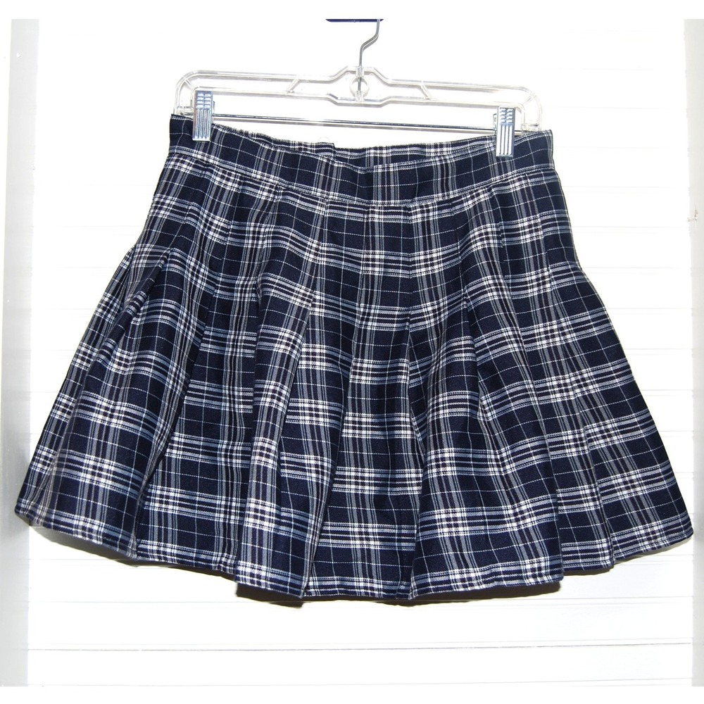 Women's Mini Skirt size medium Plaid pleated blue Lined Uniform Anime Academic